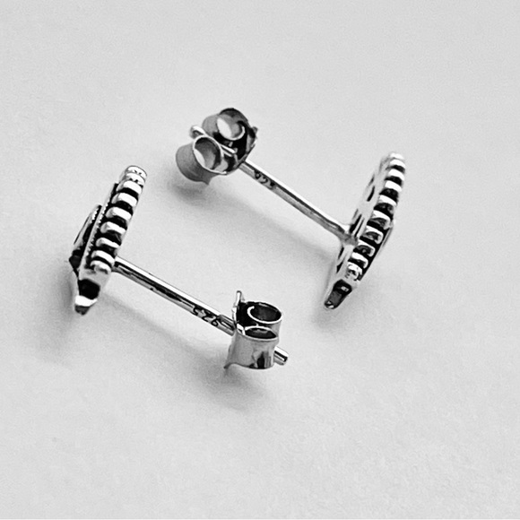 Sterling Silver Egyptian Eye Earrings with Black CZ, Religious Earring, Evil Eye - Picture 12 of 12